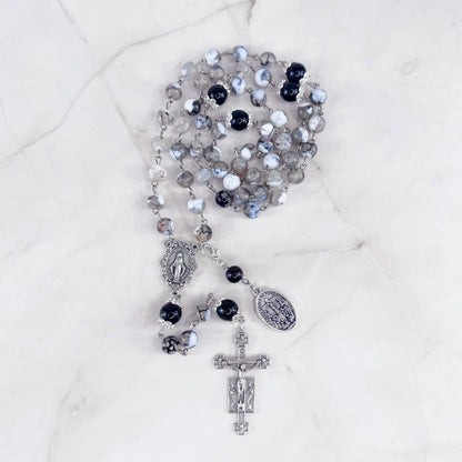 Holy Souls in Purgatory Black Onyx Beaded Rosary