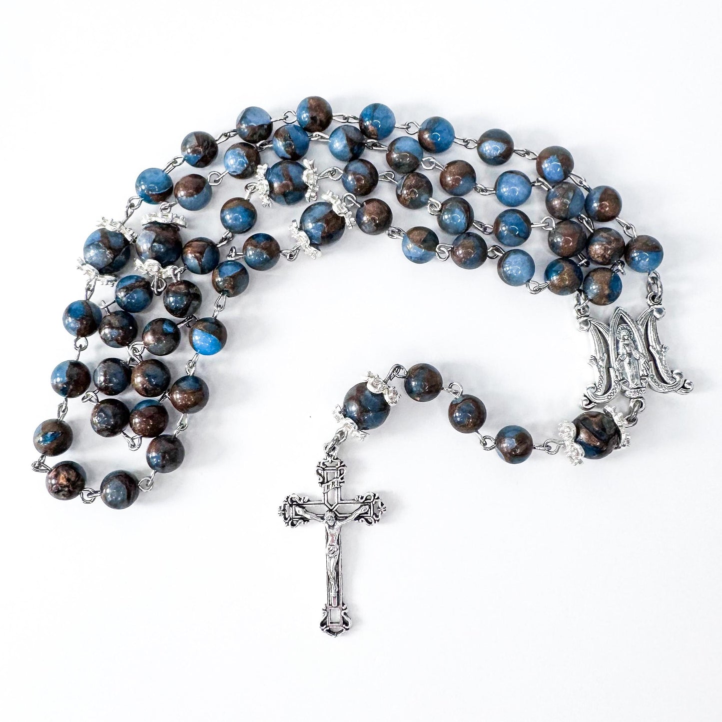 Miraculous Medal Blue Lake Cloisonne Jasper Catholic Rosary