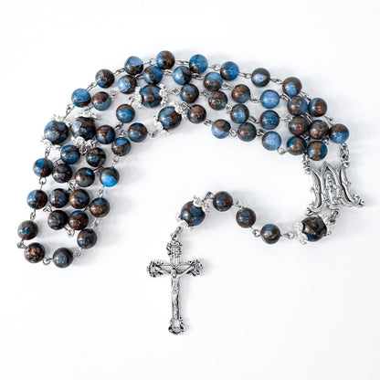 Miraculous Medal Blue Lake Cloisonne Jasper Catholic Rosary