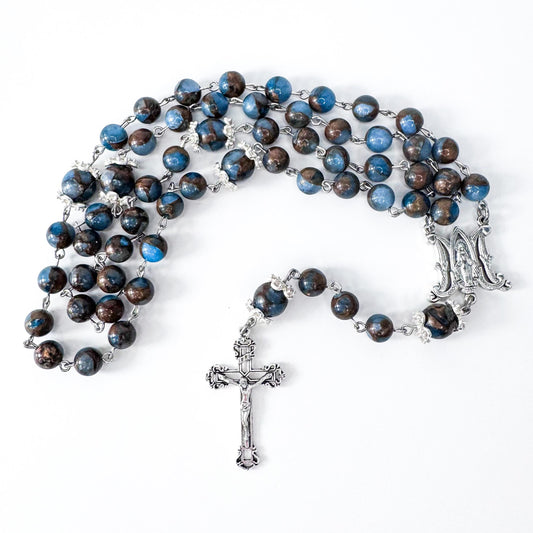Miraculous Medal Blue Lake Cloisonne Jasper Catholic Rosary