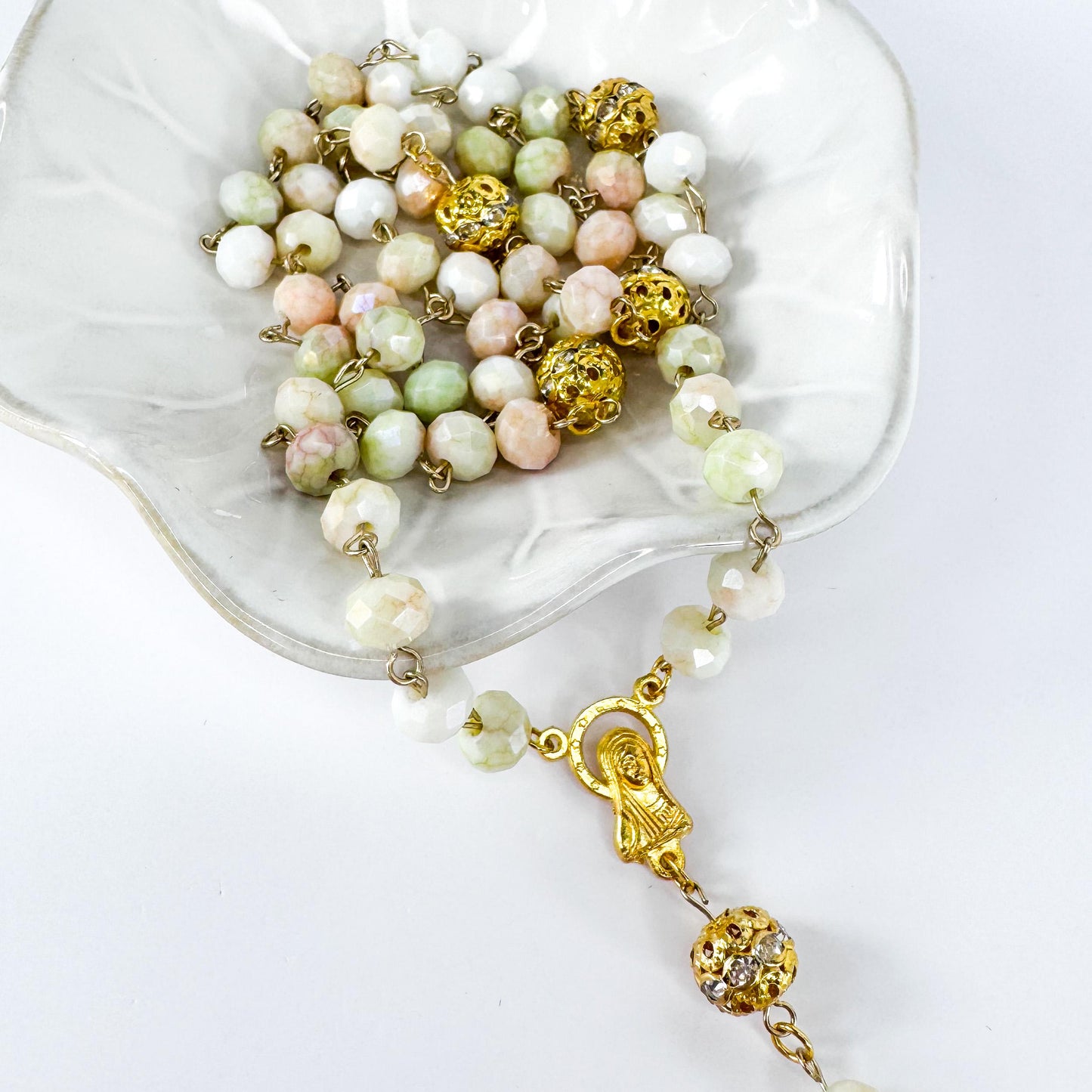 Our Lady of Peace Rosary in Pastel Crystal Beads