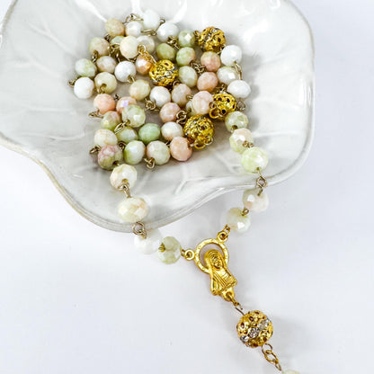 Our Lady of Peace Rosary in Pastel Crystal Beads