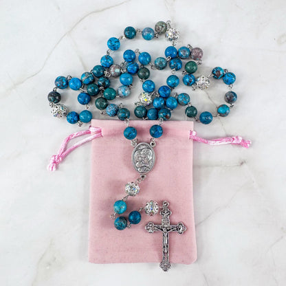 St Joseph Holy Family Turquoise Beaded Catholic Rosary