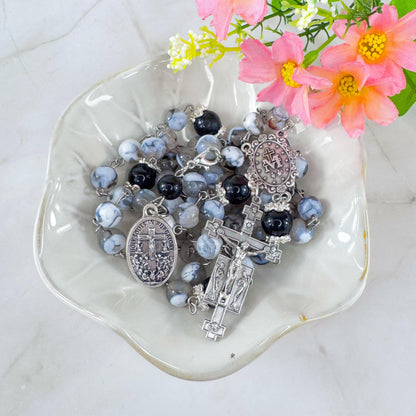 Holy Souls in Purgatory Black Onyx Beaded Rosary