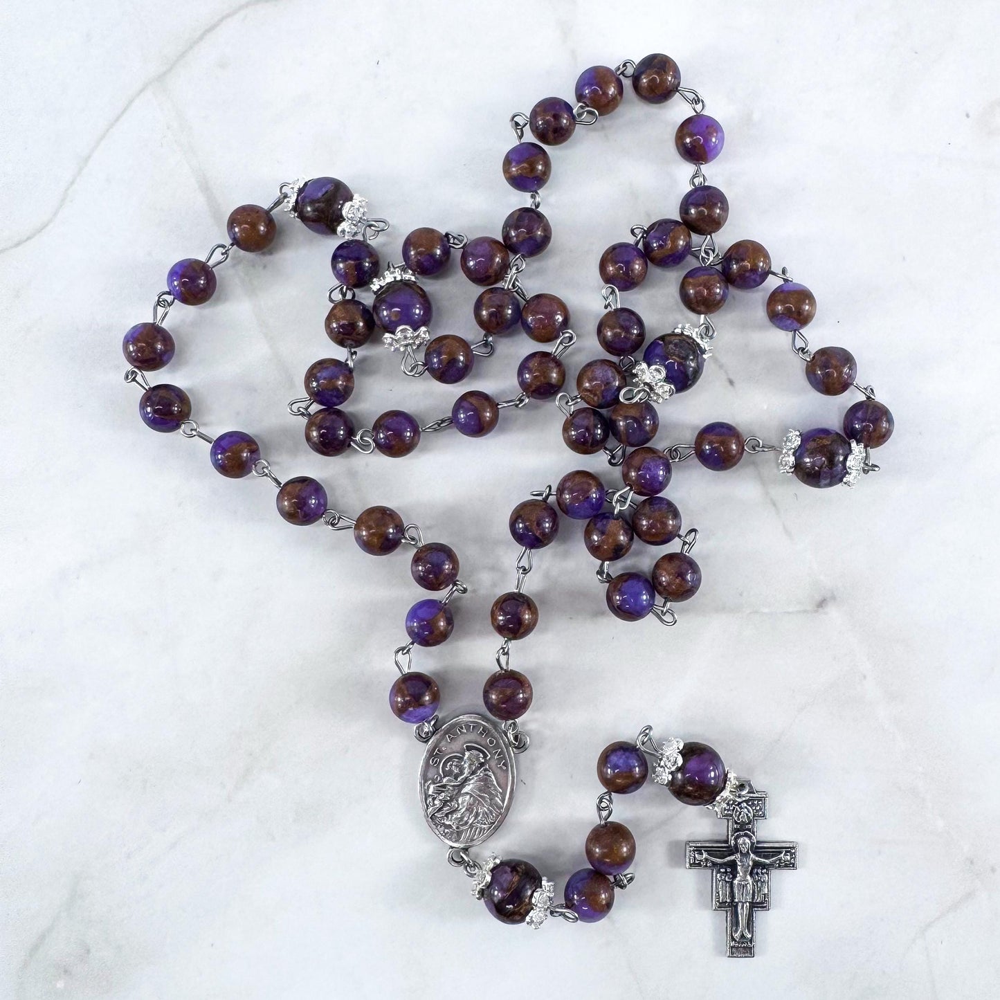 St Anthony of Padua Purple Cloisonné Beaded Rosary