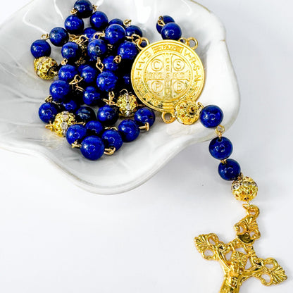 St Benedict Lapis Lazuli Beaded Catholic Rosary