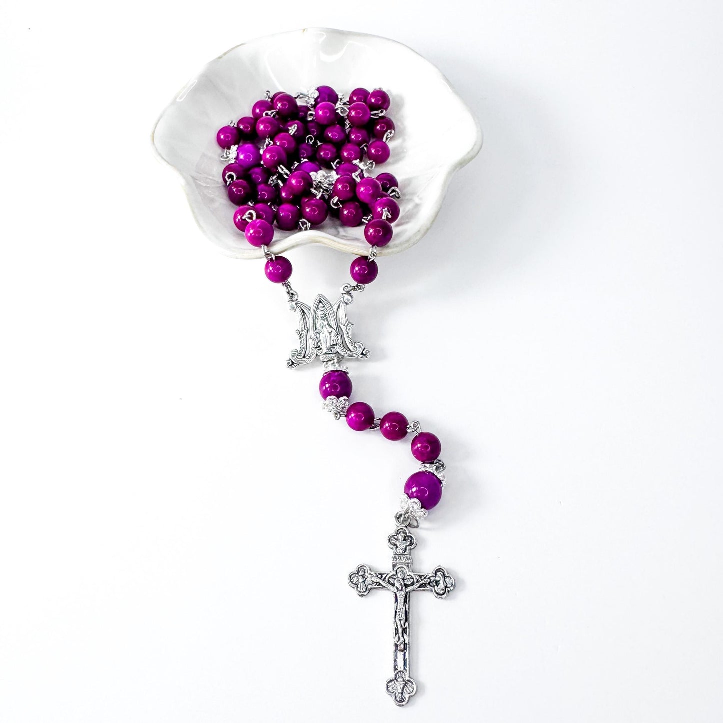Miraculous Medal Purple Sugilite Beaded Rosary