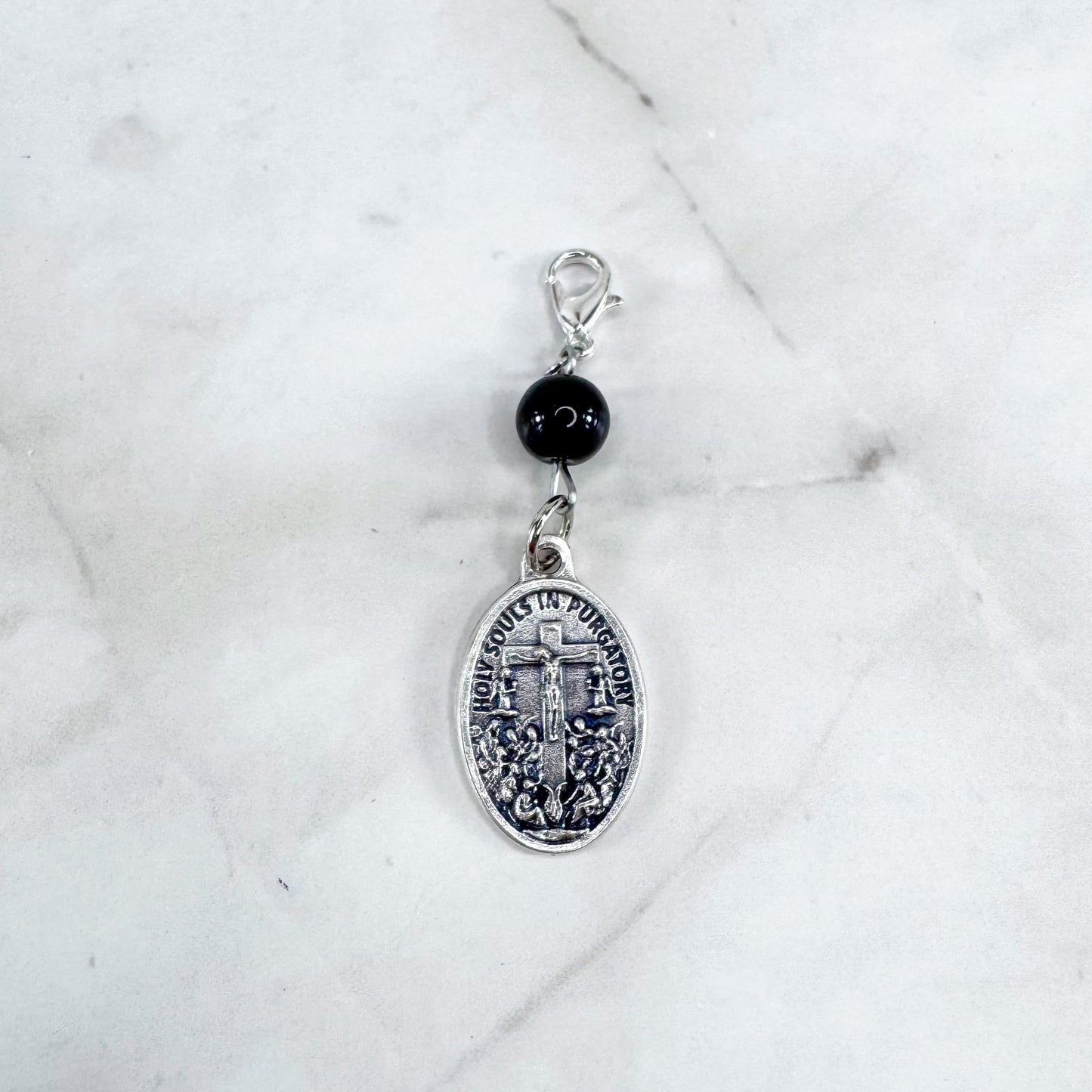 Holy Souls in Purgatory Black Onyx Beaded Rosary