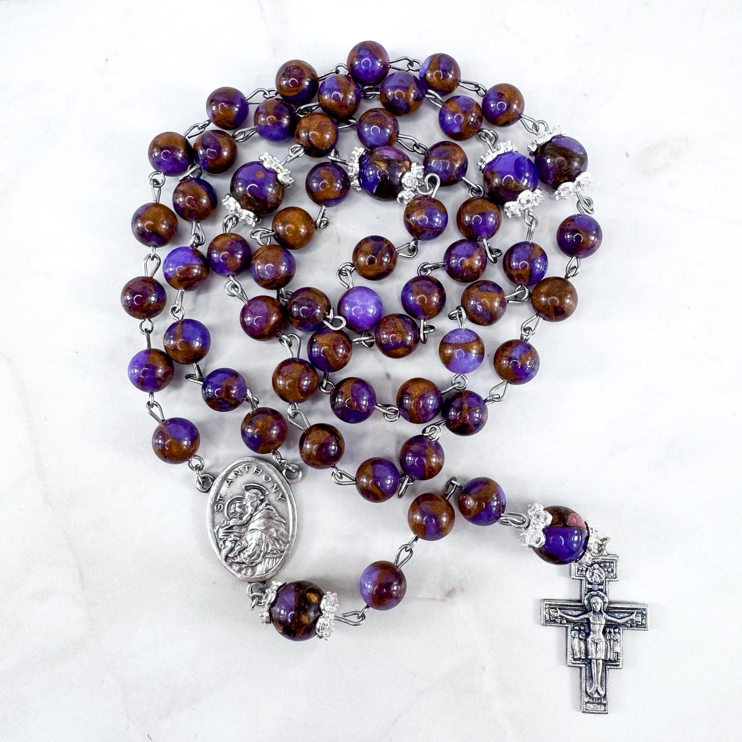 St Anthony of Padua Purple Cloisonné Beaded Rosary
