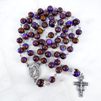 St Anthony of Padua Purple Cloisonné Beaded Rosary
