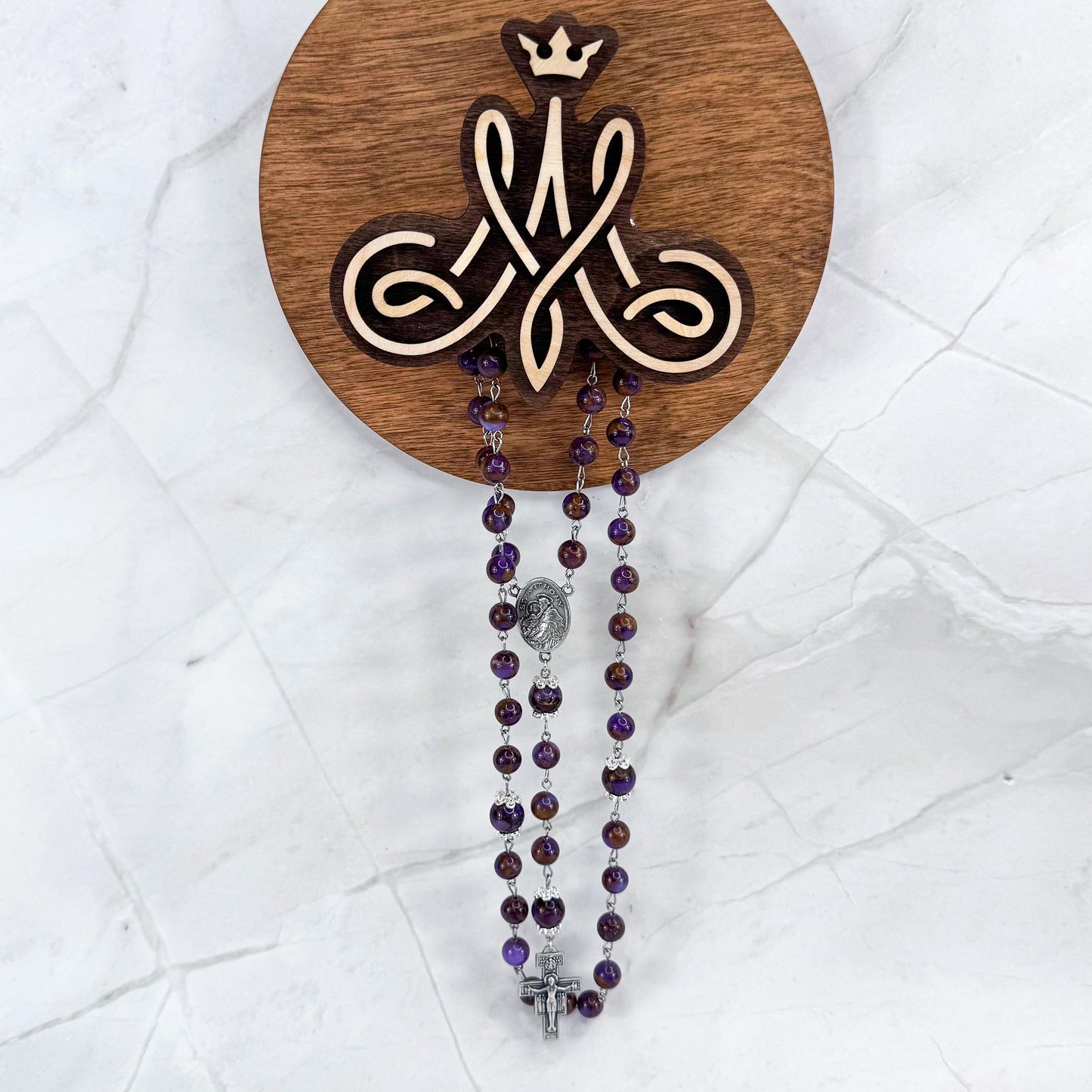 St Anthony of Padua Purple Cloisonné Beaded Rosary